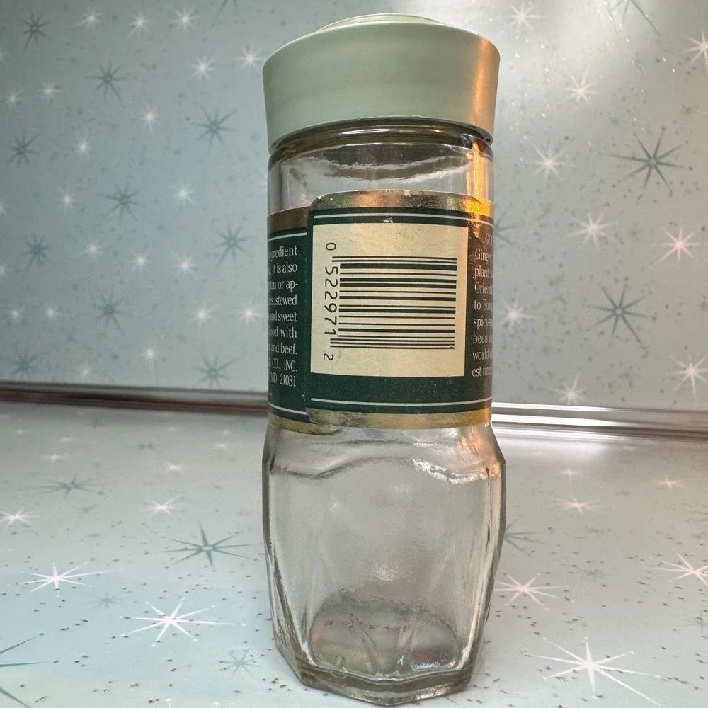 Vintage McCormick Ground Ginger Jar Green Label and Lid Glass Spice Bottle 80s.